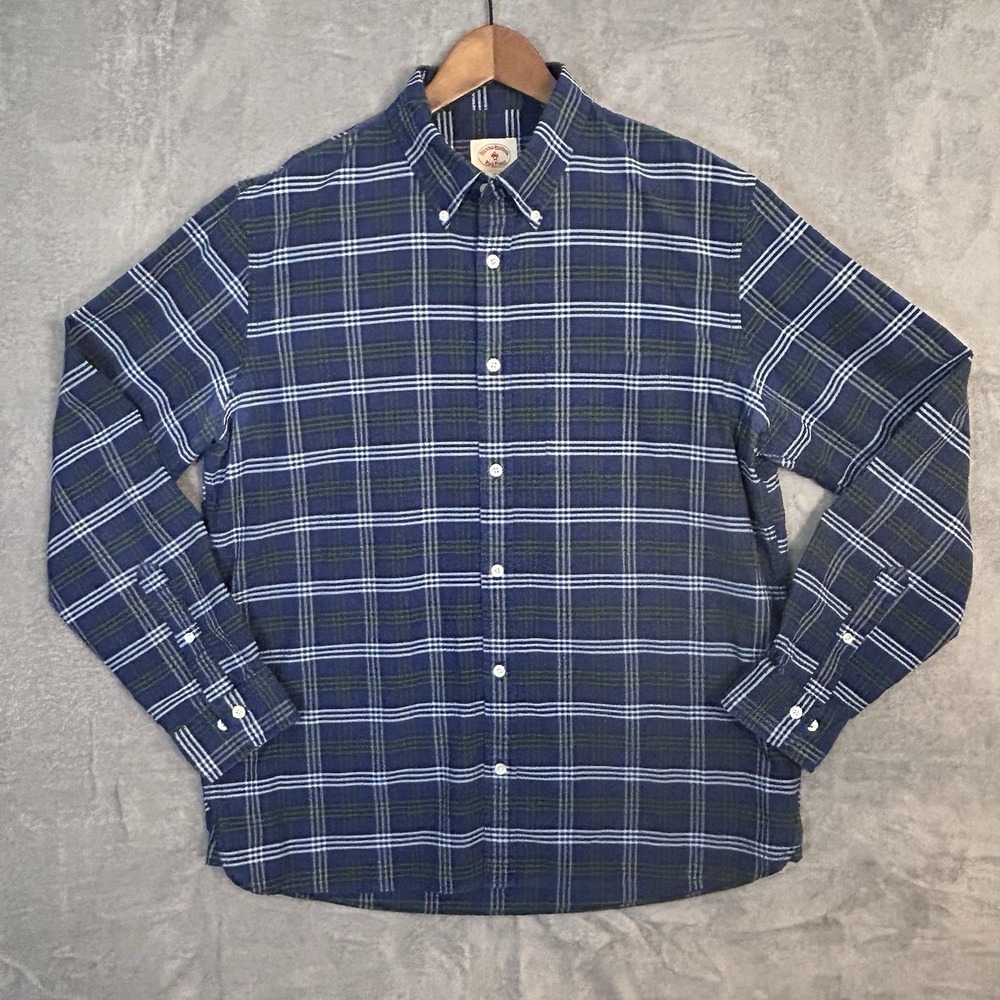 Brooks Brothers Red Fleece Mens Cotton L/S Button Shirt‎ Blue/Green Plaid • XL